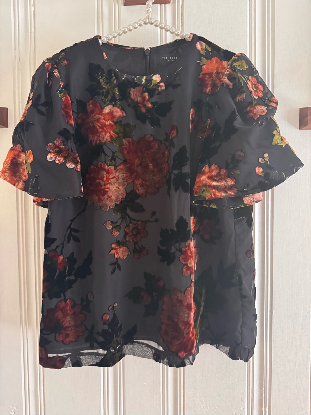 Ted Baker Rich Black Floral Velvet Burnout Top